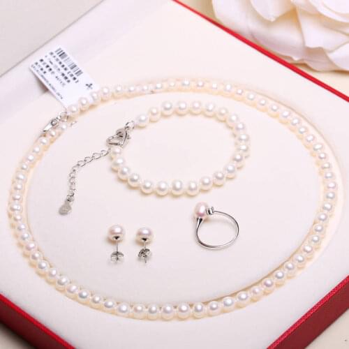 DAIMI 6-7mm Pearl Jewelry Sets Silver 925 Jewelry Near Round Pearl Set Earrings/Necklace/Bracelet For Women Gift
