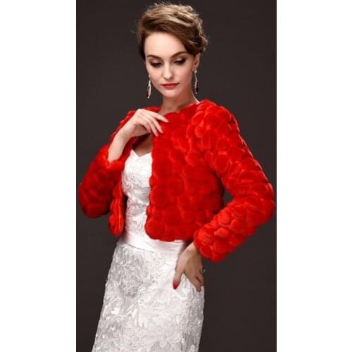New Winter Red Bridal Wedding Furry Fur Cloak Short Style Faux Fur Jacket Women Warm Party Outwear Coat Bride Full Sleeve Cape