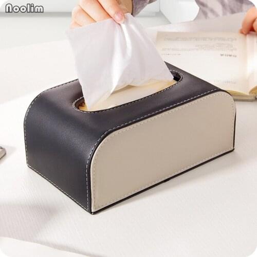 NOOLIM European Minimalist Leather Tissue Box Household Living Room Napkin Storage Box Creative Car Office Tissue Box