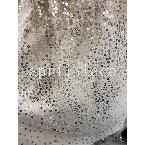 2019 new 10 yards top007 # gold sequin sexy african tulle mesh lace for sawing bridal wedding dress/occasion