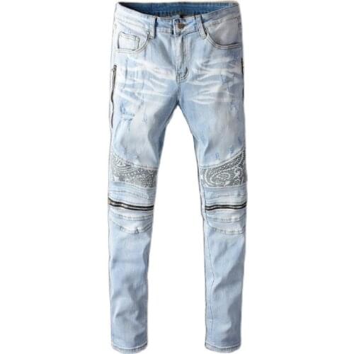New mens male trousers street fashion brand autumn light-colored punk chain jeans youth trend self-cultivation denim pants 641