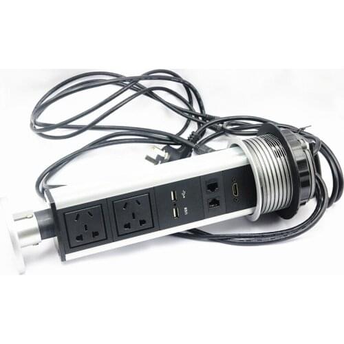 Manual Pulling Pop up Desktop Power Socket for Furniture 2 Power Outlets, 2 USB Charger,2 RJ45 Network, 1 HDMI Home Kitchen Used