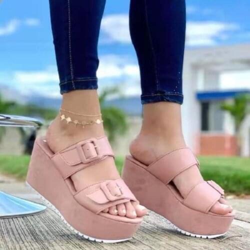 Womens Wedges Shoes Sandals Summer Casual Fashion Thick Bottom Ladies Sandals Solid Color Beach Outdoor Female Platform Slipper