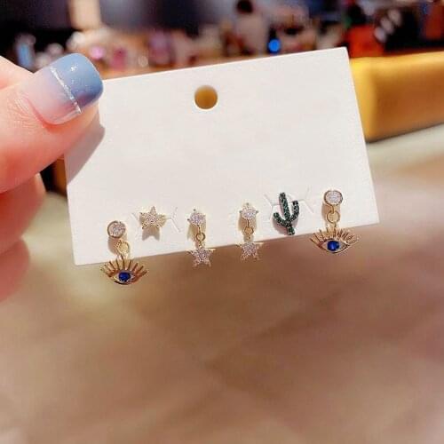 925 Sterling Silver Stud Earrings Set for Women Geometric Star Eye 6-piece Small Earrings Set Jewelry 2021 New