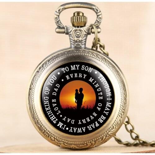 Vintage Pocket Watch for Boy Quartz Watch Pocket with Blessing for Child Creative Gift Engraved Love Dad Series Pocket Watches