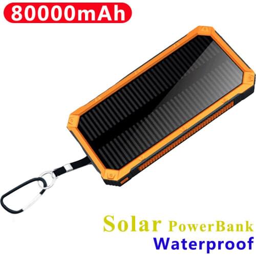 Solar Power Bank 80000 mAh Charger Power Bank Outdoor Portable Charging Power Bank Suitable for iPhone Laptop