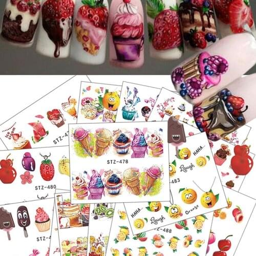 Nail Art Water Decals Ice-Cream Cupcake Ice Fruit Designs Different Patterns Mix Nail Art Water Transfer Decals stickers uñas