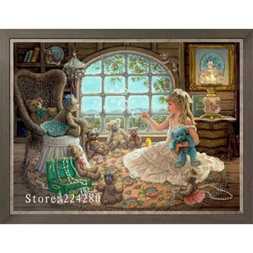 Cute girl And dolls Needlework,Embroidery,Child DIY 14CT Unprinted Baby Cross stitch kits,Arts Pattern Cross-Stitching Decor