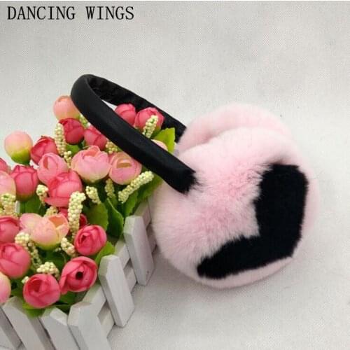 Womens Real Genuine Rex Rabbit Fur Earmuffs Heart Earmuffs Lovely Earlap Winter Warm Natural Fur Plush Earmuffs
