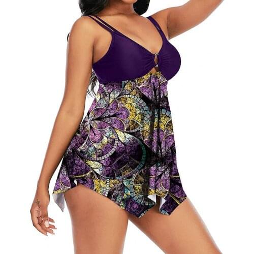 Women Printing Padded Soft Backless Spaghetti Strap Bikini Set Swimsuit for Swimming