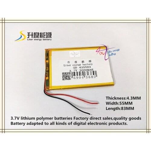 3.7V 3000mAH 435583 Polymer lithium ion / Li-ion battery for tablet pc Digital photo frame power bank