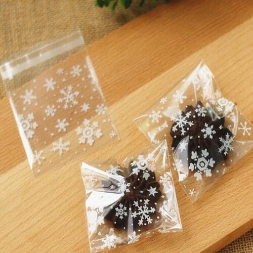 50Pcs/lot New Arrival 10x10cm Clear Christmas Snowflake Cookie Bag,Plastic Cellophane Self Adhesive Seal,Bakery Gift Cello Bags
