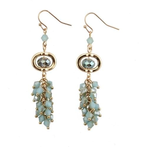 Beadsland tassel earrings Nature Pearl with Crystal Glass beaded tassel dangle earrings for women