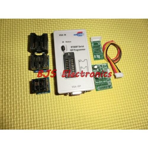 Free shipping 24 25 93 serise IC VGA wire brush New RT809F LCD ISP programmer with 4 adapters + ICSP board /ISP cable