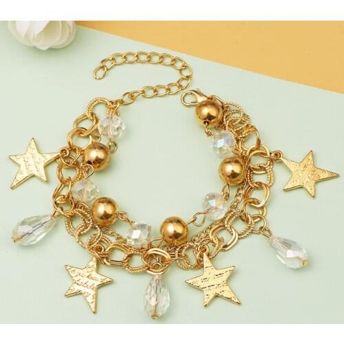 ZOSHI Multi Layers Gold Chain Bracelet for Women Stars Pendant Crystal Beads Charm Bracelet Femme Fashion Jewelry Gift