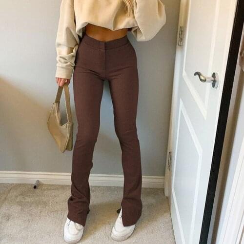Joggers Pant Street Style Sweatpants Women High Waist Flare Pants Y2k Solid Color Split Cotton Pants Black Brown Women Hot Pants