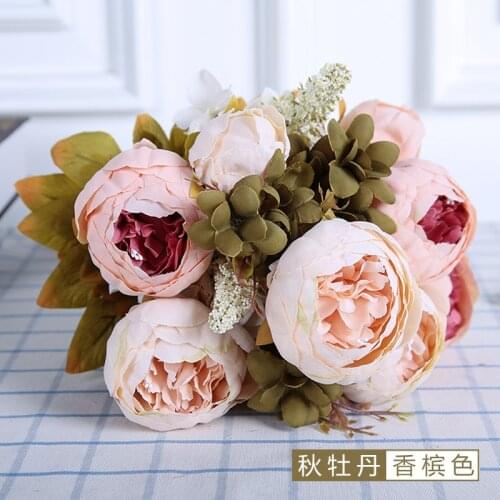 13 Heads Artificial Peony Flower Bouquet Home Garden Office Meeting Room Living Room Bedroom Wedding Party Decoration Flores