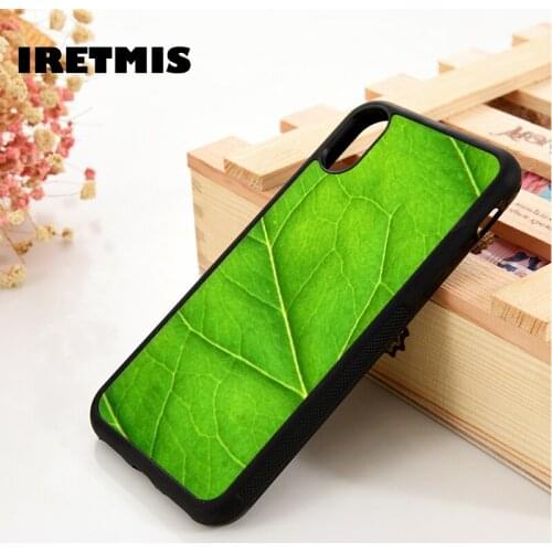 Iretmis 5 5S SE 6 6S TPU Silicone Rubber Phone Case Cover for iPhone 7 8 Plus X Xs 11 12 MINI Pro Max XR Green Cross Vein Leaf