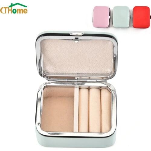CTHome Mini Portable Jewelry Box Stud Earrings Jewellery Storage Organizer Women Leather Display Travel Case