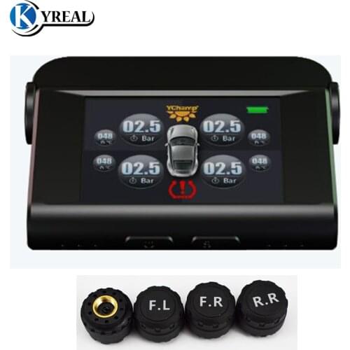 Solar TPMS Tire Pressure Indicator TFT Color Large Screen Pressure Sensor Tire External Sensors 4 PCS Unversal Car Alarm System