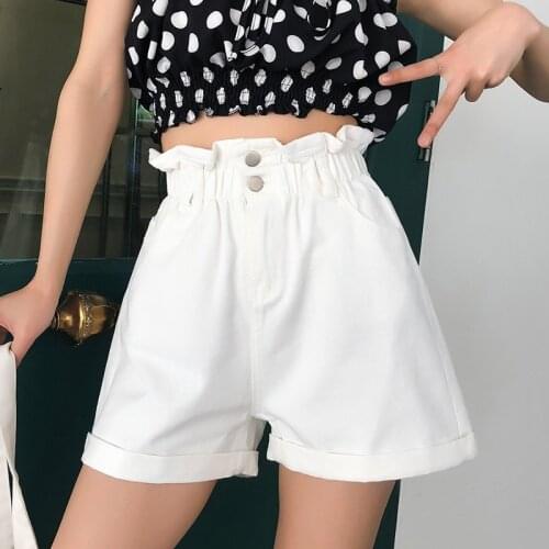 Harajuku High Elastic Waist Jeans Vintage Korean Fashion Casual Solid Color All-match Denim Shorts Summer Wide Leg Loose Shorts