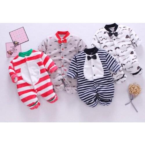 Newborn Baby Winter Spring Clothes Infant Jacket For Girls Boys Jumpsuit Soft Flannel Thickening Cartoon Baby Romper 0-18 Months