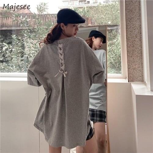 T-shirts Women Summer Large Size S-3XL Ulzzang Bandage Design Chic Loose All-match Simple Half Sleeve High Street Students Tops