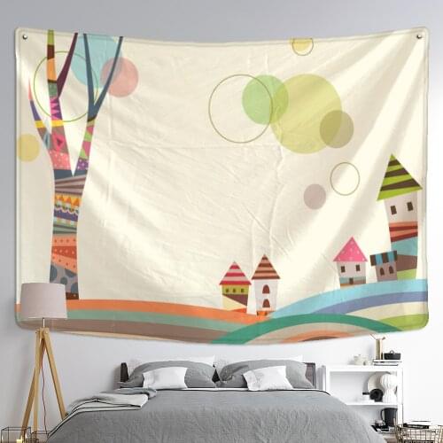 Cartoon Animal World Tapestry Wall Hanging Cute Kawaii Hippie Tapiz Children Bedroom Dormitory Artist Home Decor