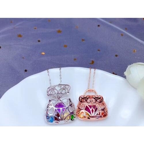 Personalized design, treasure chest. 925 silver contains a variety of gemstone ladys handbag necklace