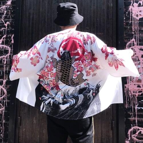 Japanese Style Cat Samurai Kimono Streetwear Blouse Men Women Cardigan Japan Harajuku Anime Robe Anime Clothes 2021 Summer Shirt