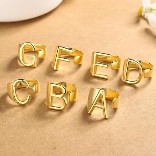 KOFSAC Hip Hop Punk Fashion Gold Plated 26 Letters Opening Rings For Women Initial Name Alphabet Finger Ring Girl Party Jewelry