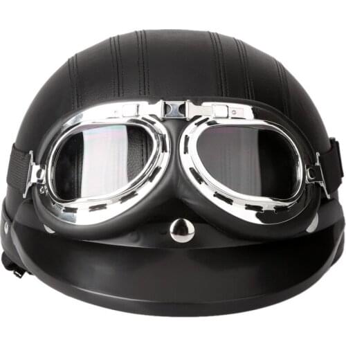 54-60cm Visor UV Goggles Motorcycle Scooter Open Face Half Leather Helmet Motorcycle Helmet