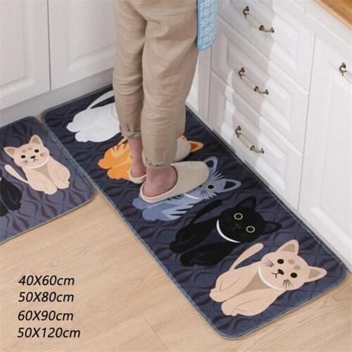 Kitchen Mats Flannel Anti-Slip Floor Mat Animal Cat Printed Bathroom Kitchen Carpet Doormat Room Anti-Slip Rug