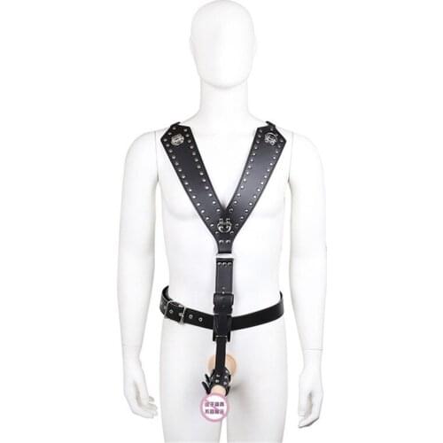 Man PU Leather Waist Harness Straps Belt Bodysuit Thong Chastity Clubwear Costume Chest Harness Club Sex Toys