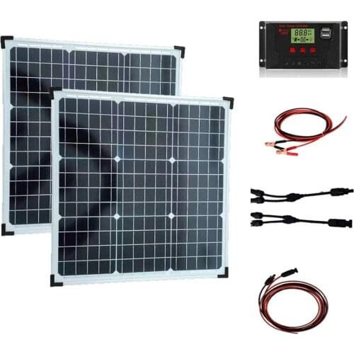 Glass Solar Panel Kits 12V 2PCS 50W PV Tempered Glass Panel 100W Monocrystalline Solar Cell For Home System