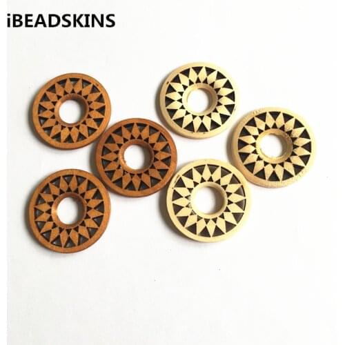 New arrival! 36mm 100pcs/lot Environmental Paint coin-shape Wood charm beads for jewelry DIY making( desgin as shown)
