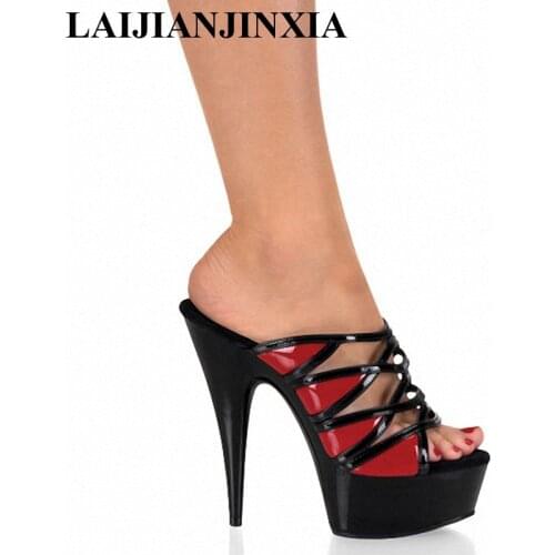 New 17cm Brand New Women High Heel Summer Platform Slipper Black Womens slippers Sexy Dance Shoes