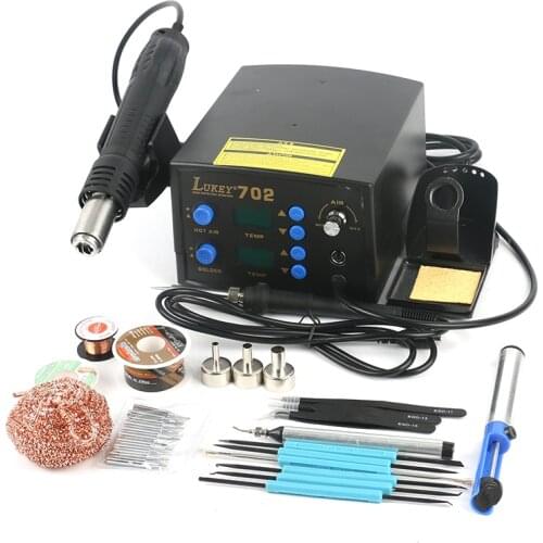LUKEY 702 2 IN 1 Digital Hot Air Soldering Station Rework ESD Hot Air Gun Electric Soldering Iron For Phone PCB BGA Welding Set