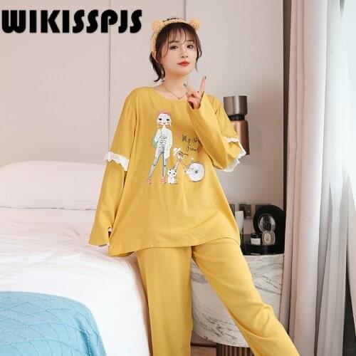 WIKISSPJS Pajamas for Women In Spring and Autumn Leisure Time Kawaii Pajama Pajamas for Teen Girls Sleepwear Lounge Wear