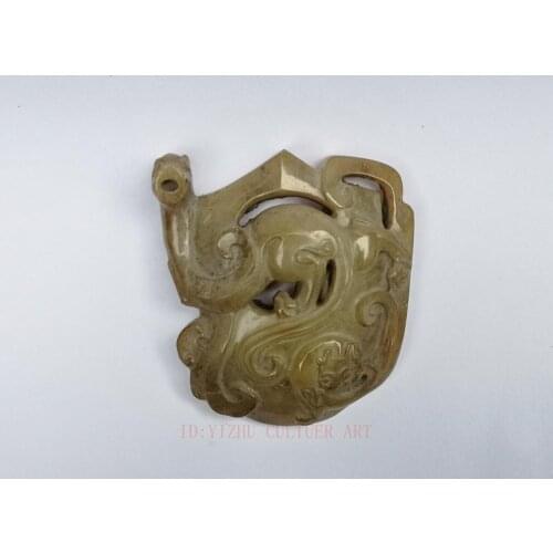 YIZHU CULTUER ART Rare Collection China Xinjiang Jade Carving Dragon Beast Ancient Decoration Gift
