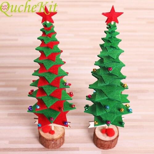 Christmas Tree Crafts Decoration Non-woven Fabric Stars+Wooden Base Desktop Mini Christmas Decoration Ornament Red/Green