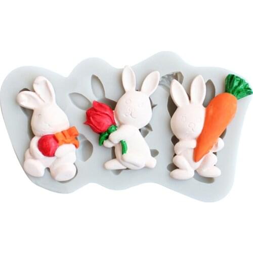 Easter Bunny Silicone Fondant Mold DIY Clay Gypsum Wax Mould Baking Utensil