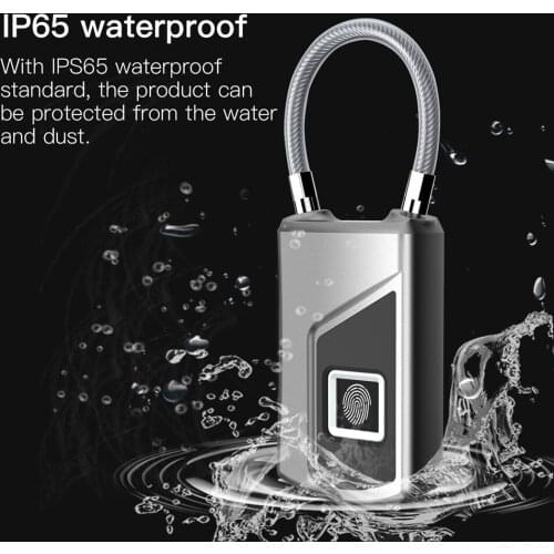 Smart Fingerprint Padlock LED Safe USB Charging Rechargeable Waterproof Door Lock Home Security