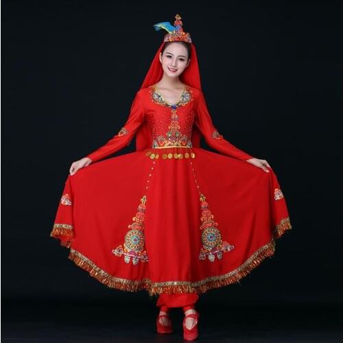 Mongolian Chinese Xinjiang Dance Costume womens performance group costume of Uygur Ethnic Minority Hui nationality Stage dress