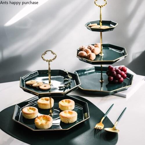 Three Floors Hexagon Cake Stand Green Multi-layer Candy Snack Tray Living Room Afternoon Tea Dessert Cake Pan Display Stand