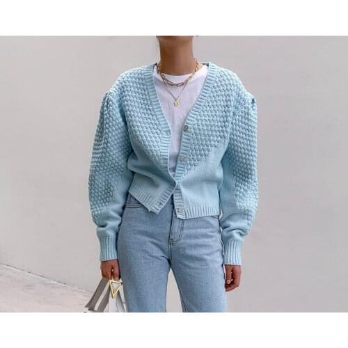 2020 Autumn and Winter European and American Short Outer Wear Cardigan Sweater Womens Loose Western Style Twist Knitted Coat