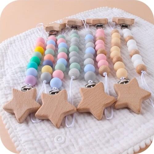Pacifier Clips Beech Wood Chupetero Holder Pacifier Chain For Infant Feeding Toddler Chew Toy Clips BPA Free