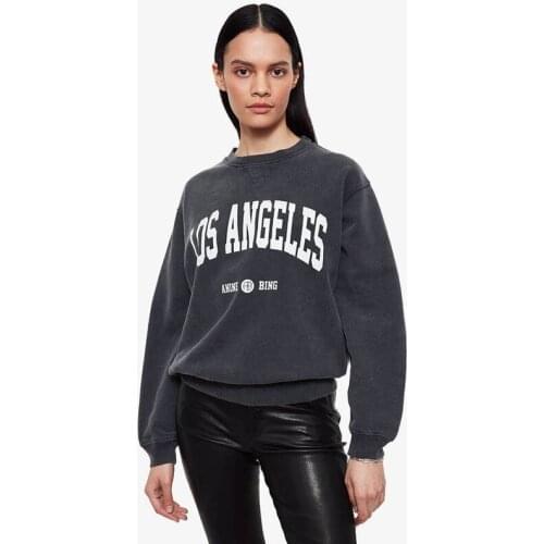 Women Hoodie 2021 Autumn and Winter Letters LOS ANGELES Printed Dark Gray 100% Cotton Sweatshirt