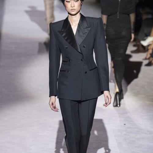 Black Double Breasted Mother of the Bride Suits Women Business Formal Pants Suit Set Tuxedos Guest Wedding Prom Party Dress