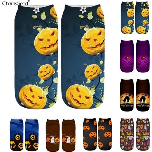 Women Fashion Cotton Socks Halloween Horror Cosplay Casual Ankle Socks Girls Pumpkin Print Halloween Harajuku Kawaii Socks Gift
